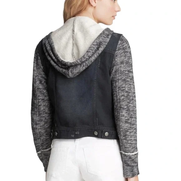 FP Throwback Distressed Denim Jacket Removable Hood Indie Grunge Black Large - Picture 3 of 8